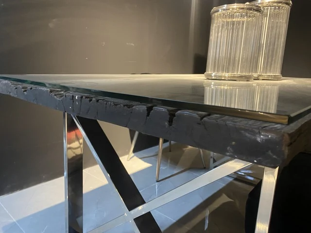 Esstisch schwarz, Tisch verchromtes Gestell schwarze Tischplatte, Breite 180 cm