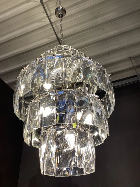 Pendelleuchte Silber, Hängelampe Glas, Durchmesser 52 cm