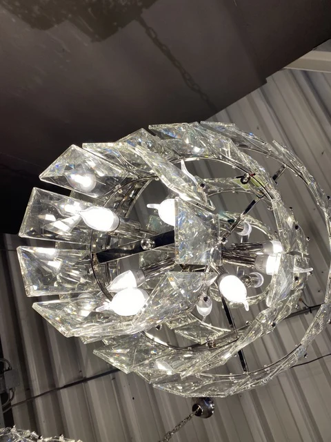 Pendelleuchte Silber, Hängelampe Glas, Durchmesser 52 cm