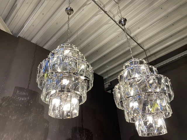 Pendelleuchte Silber, Hängelampe Glas, Durchmesser 52 cm