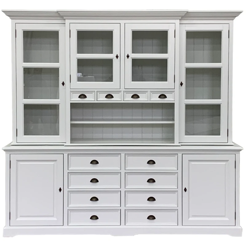 Geschirrschrank grau, Buffetschrank grau, Vitrine grau, Landhaus Küchenschrank grau, Breite 235 cm