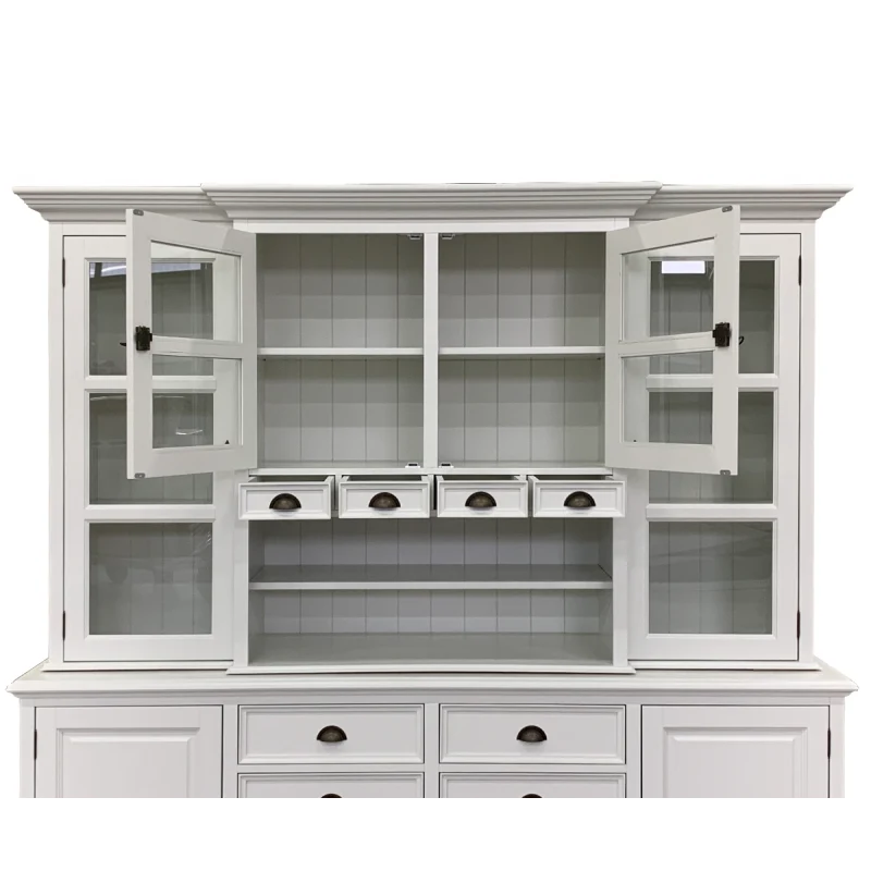 Geschirrschrank grau, Buffetschrank grau, Vitrine grau, Landhaus Küchenschrank grau, Breite 235 cm