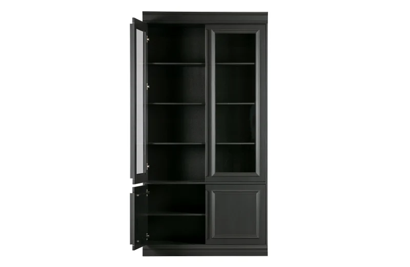 Vitrine schwarz, Geschirrschrank schwarz, Bücherschrank schwarz, Breite 110 cm