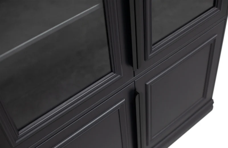 Vitrine schwarz, Geschirrschrank schwarz, Bücherschrank schwarz, Breite 110 cm
