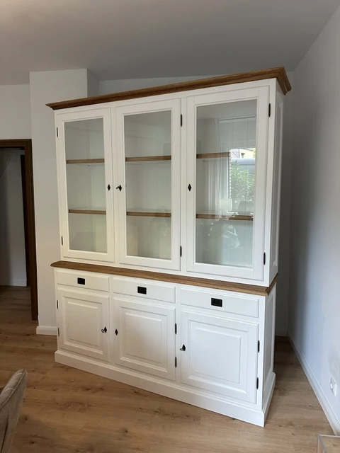 Buffetschrank weiß, Geschirrschrank weiß Landhausstil, Vitrine weiß Landhaus, Breite 185 cm