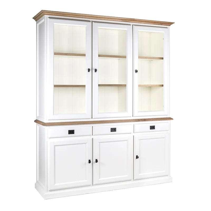 Buffetschrank weiß, Geschirrschrank weiß Landhausstil, Vitrine weiß Landhaus, Breite 185 cm