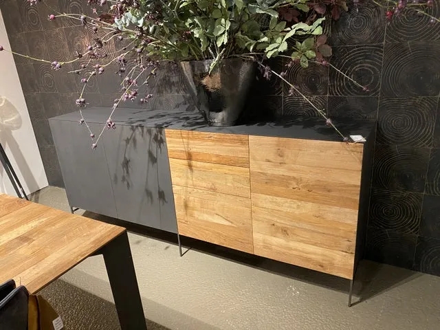 Sideboard Metall Holz, Anrichte Holz, Kommode mit drei Schubladen Teak-Holz, Breite 220 cm