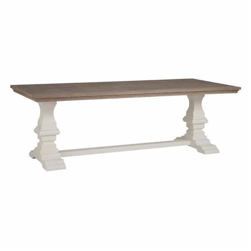 Klostertisch Eiche massiv, Esstisch weißer Tischfuß, Tisch weiß Landhausstil, Länge 200 cm