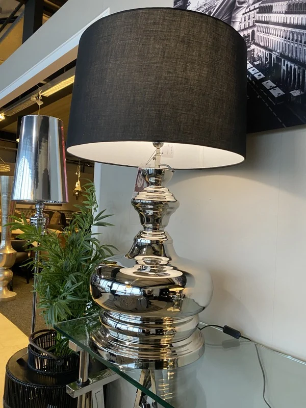 Tischlampe Silber, Tischleuchte verchromt, silberne Tischleuchte, Höhe 74 cm