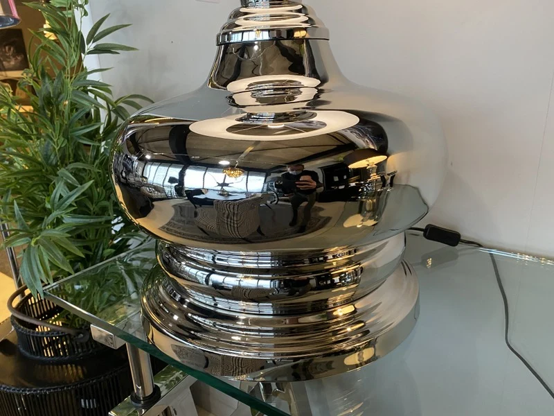 Tischlampe Silber, Tischleuchte verchromt, silberne Tischleuchte, Höhe 74 cm