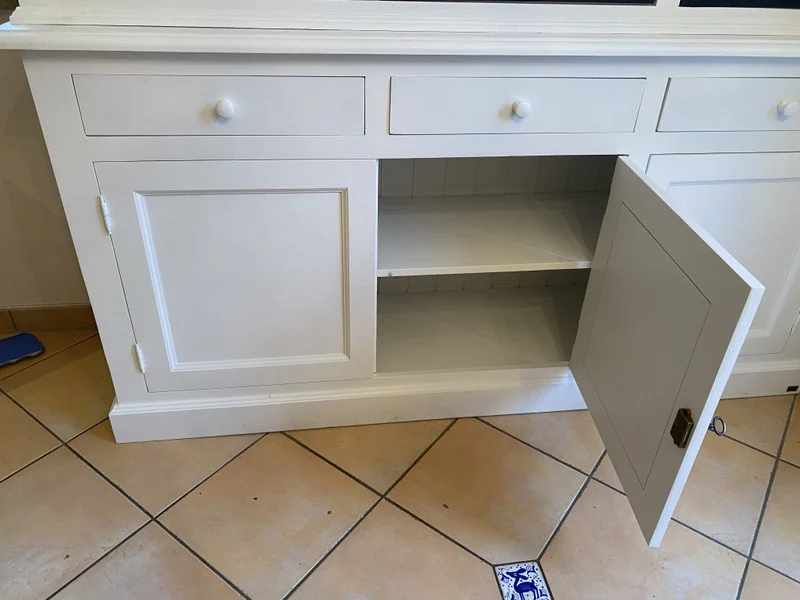Buffetschrank weiß Landhaus, Vitrine weiß, Geschirrschrank weiß Massivholz, Küchenschrank weiß Landhaus, Breite 185 cm