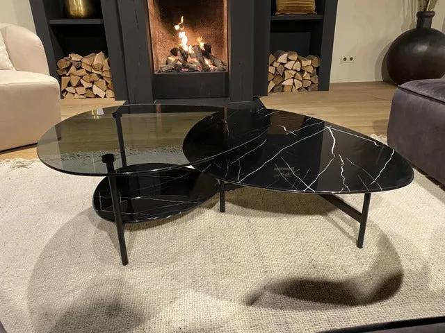 Couchtisch schwarz, Couchtisch Glas Marmoroptik Tischplatte, Breite 120 cm