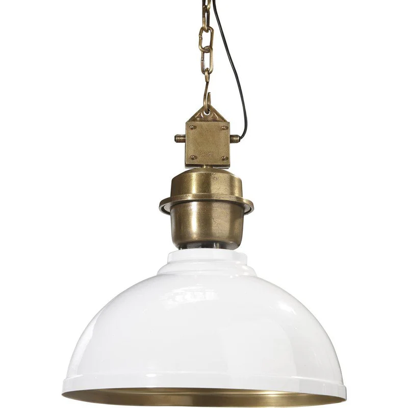 Pendelleuchte weiß-Gold, Hängelampe weiß, Industrielampe weiß-Gold, Durchmesser 52 cm