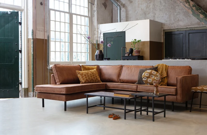 Ecksofa Ottomane links, Sofa cognac, modernes Ecksofa cognac, Breite 350 cm