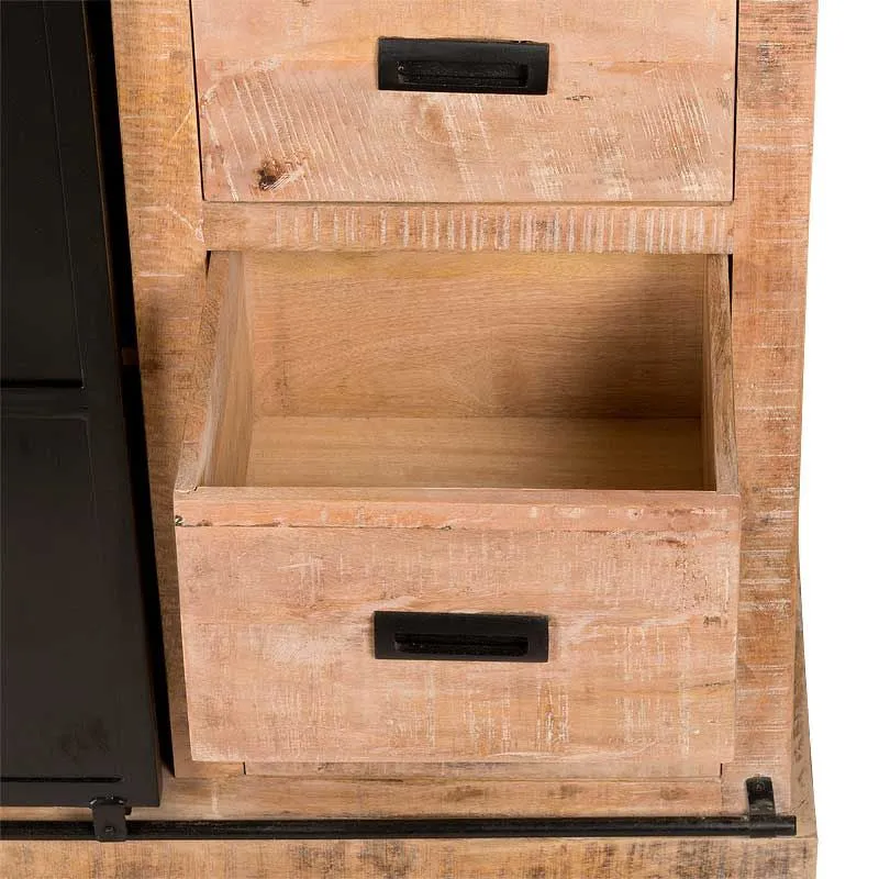 Wohnzimmerschrank Holz Metall, Geschirrschrank Massivholz, Küchenschrank Holz Metall, Breite 95 cm