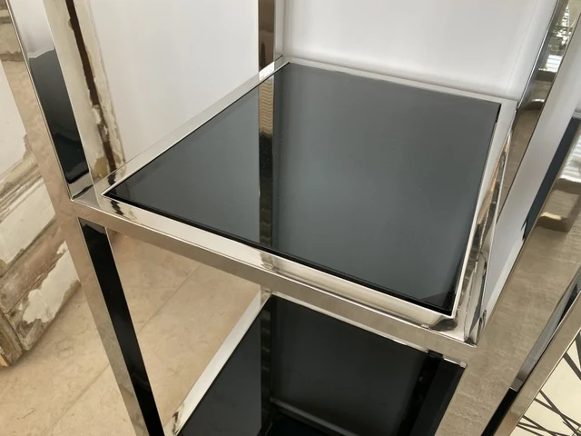Regal Silber, Bücherregal Silber, Glas-Regal Metall Gestell Silber, Metallregal Silber, Breite 120 cm