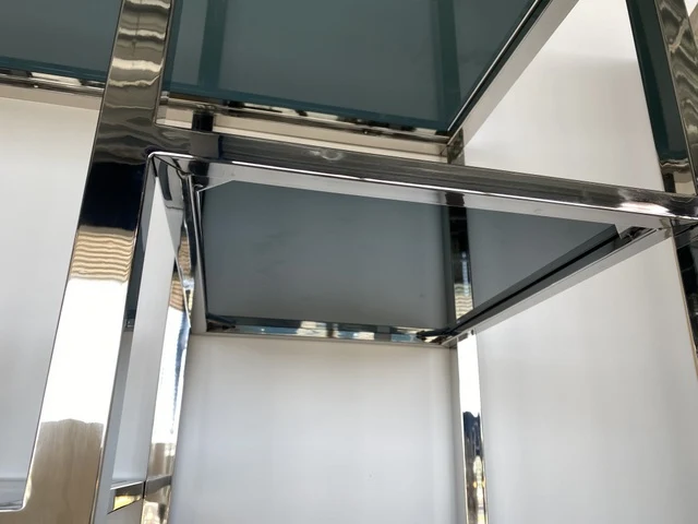 Regal Silber, Bücherregal Silber, Glas-Regal Metall Gestell Silber, Metallregal Silber, Breite 120 cm