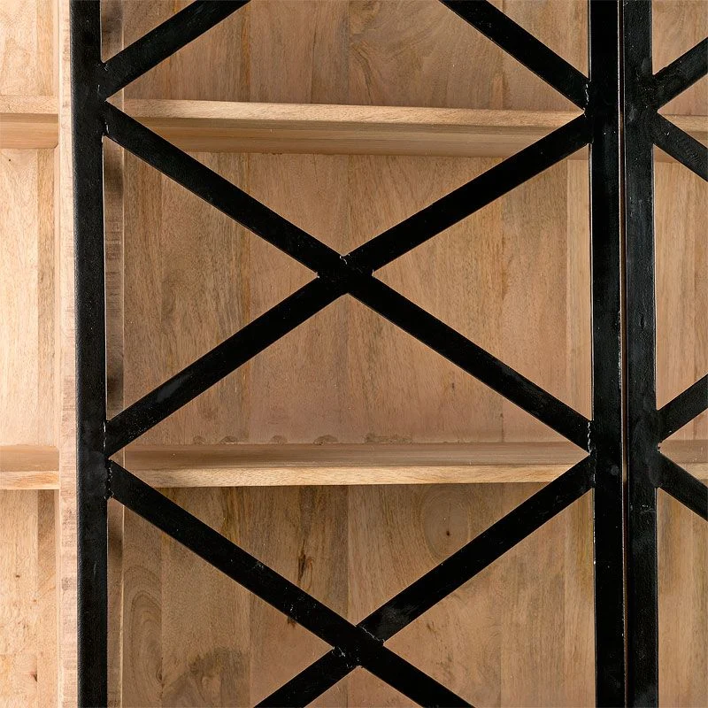 Geschirrschrank Massivholz, Wohnzimmerschrank Holz Metall, Küchenschrank Holz Metall, Breite 200 cm