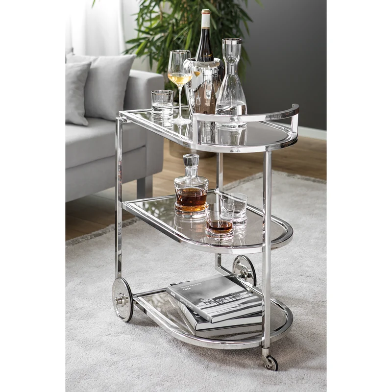 Servierwagen Glas Metall, Barwagen Silber, Trolley Silber