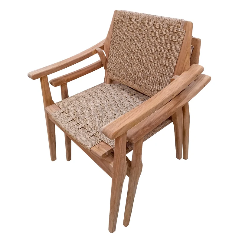 Gartenstuhl stapelbar, Gartenstuhl Teak-Holz Rattan Geflecht, Breite 70 cm