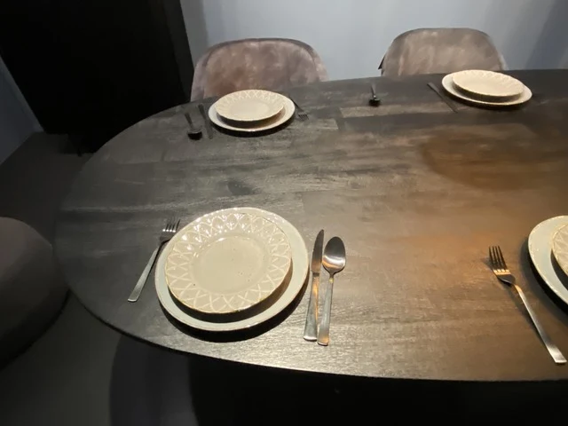 Esstisch schwarz Holz, Tisch Ellips Holz, Esstisch Ellips schwarz, Breite 200 cm