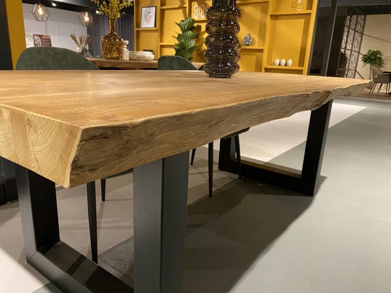 Tisch Teak-Tischplatte, Esstisch Metall-Gestell, Esstisch Teak, Breite 220 cm
