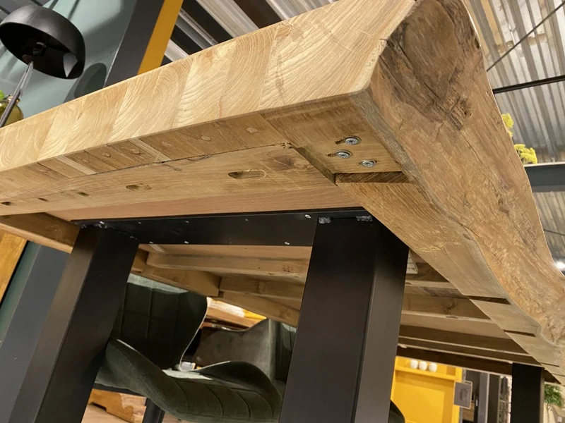 Tisch Teak-Tischplatte, Esstisch Metall-Gestell, Esstisch Teak, Breite 220 cm