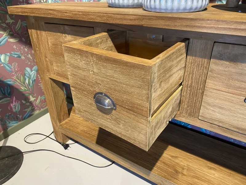 Konsole Teakholz, Anrichte Massivholz, Wandtisch Holz, Breite 250 cm
