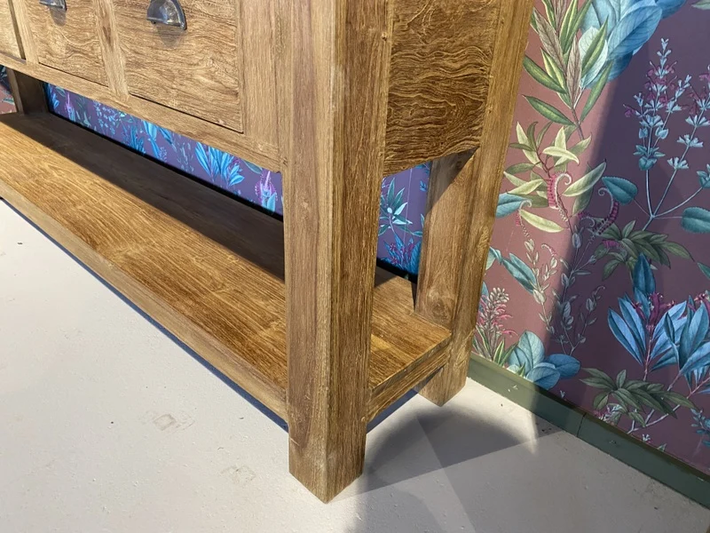 Konsole Teakholz, Anrichte Massivholz, Wandtisch Holz, Breite 250 cm