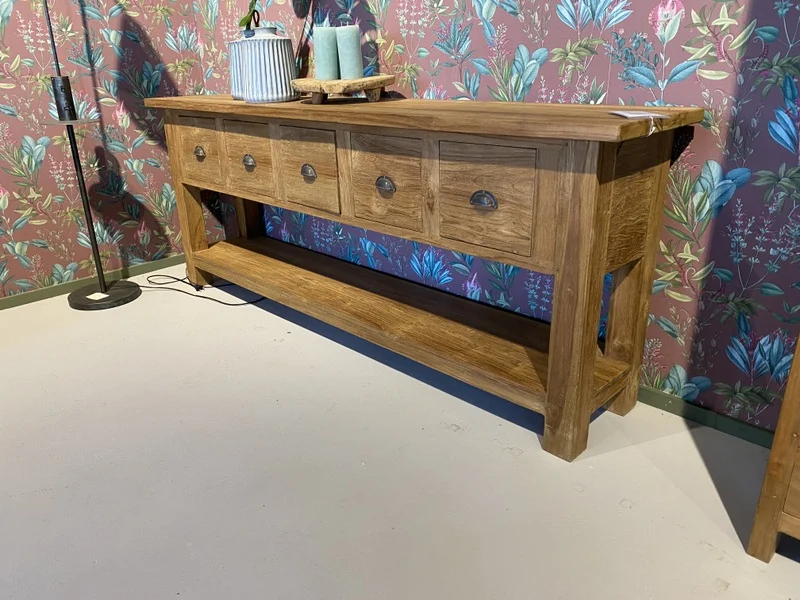 Konsole Teakholz, Anrichte Massivholz, Wandtisch Holz, Breite 200 cm