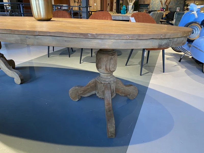 Tisch oval Teak-Tischplatte, ovaler Esstisch Metall-Gestell, Esstisch Teak, Breite 240 cm