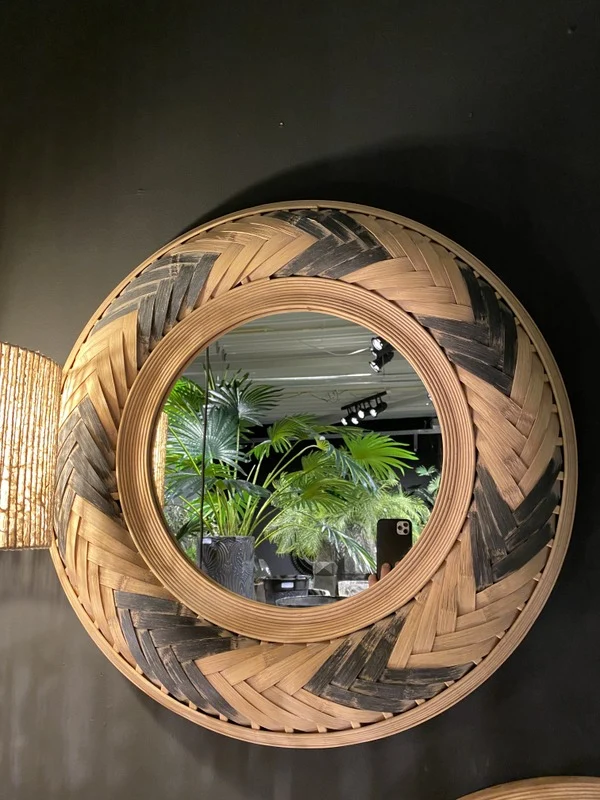 Spiegel rund Rattan, runder Wandspiegel Rattan, Maße 65 cm
