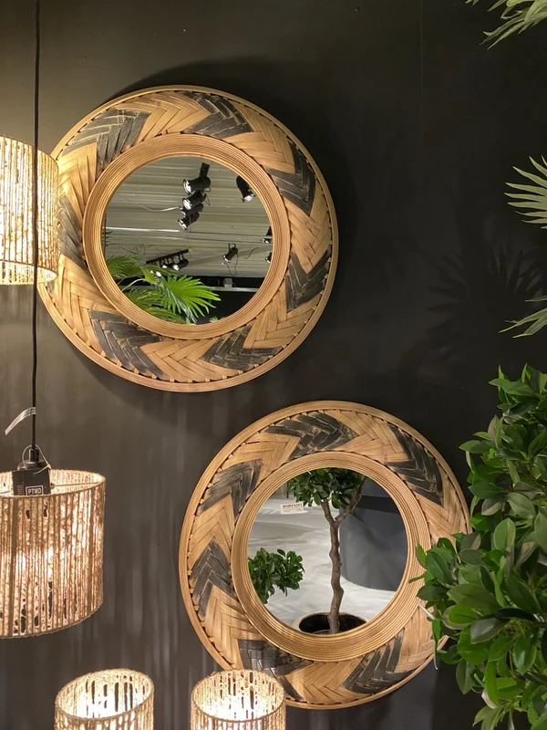 Spiegel rund Rattan, runder Wandspiegel Rattan, Maße 65 cm
