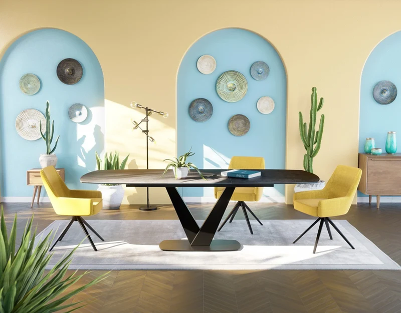 Esstisch Marmoroptik Keramik Tischplatte, Tisch ausziehbare Keramik-Tischplatte, Breite200-260 cm