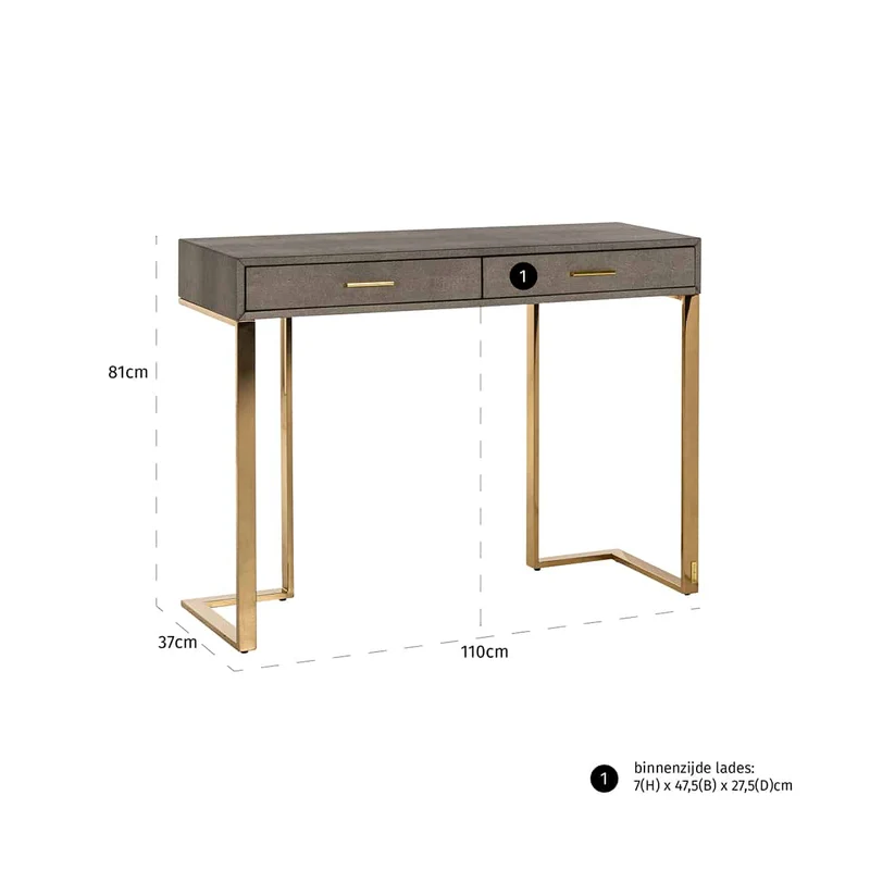 Konsole Gold, Wandtisch mit Schubladen, Konsole 2 Schubladen Gold, Breite 110 cm