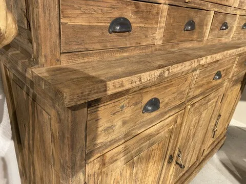 Vitrine Massivholz, Buffetschrank Teakholz, Geschirrschrank Teak Schrank, Breite 150 cm