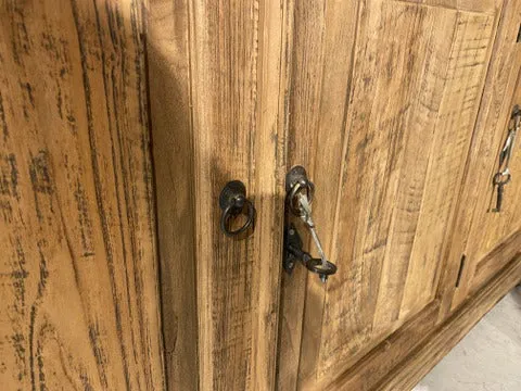 Vitrine Massivholz, Buffetschrank Teakholz, Geschirrschrank Teak Schrank, Breite 150 cm
