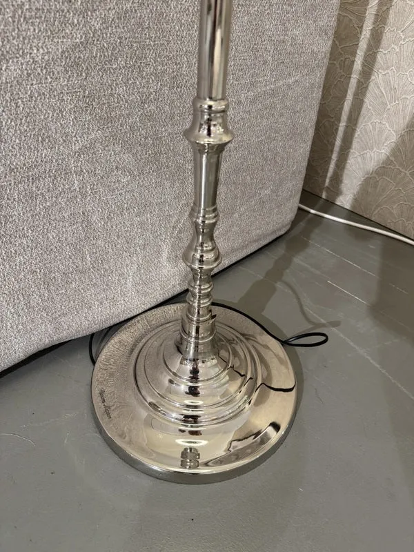 Stehlampe Silber Landhaus, Stehleuchte Silber mit Lampenschirm, Höhe 155-175 cm