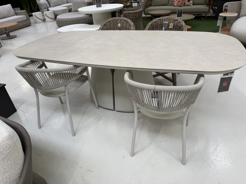 Gartentisch taupe Keramik, Gartentisch beige oval, Länge 240 cm