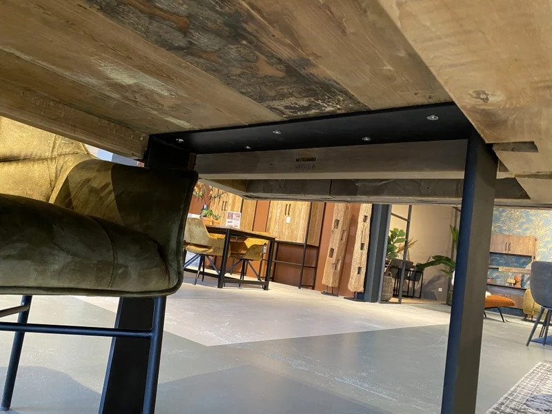 Tisch Teak-Tischplatte, Esstisch Metall-Gestell, Esstisch Teak, Breite 300 cm