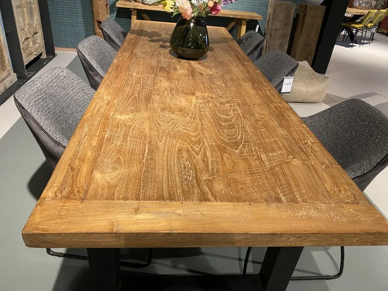 Tisch oval Teak-Tischplatte, ovaler Esstisch Metall-Gestell, Esstisch Teak, Breite 240 cm