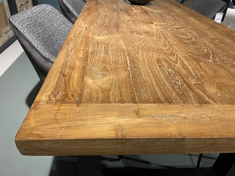 Tisch oval Teak-Tischplatte, ovaler Esstisch Metall-Gestell, Esstisch Teak, Breite 240 cm