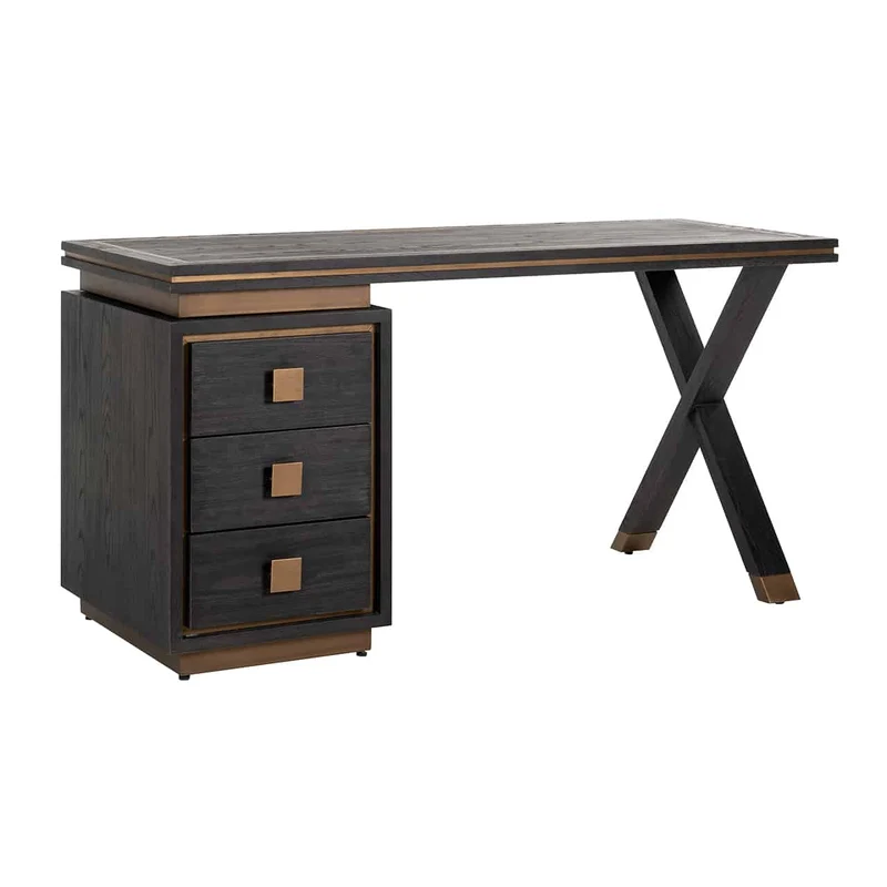 Schreibtisch schwarz, Schreibtisch mit Schubladen, Breite 150 cm