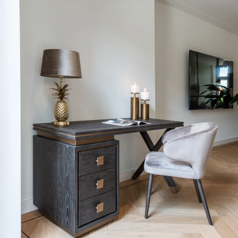 Schreibtisch schwarz, Schreibtisch mit Schubladen, Breite 150 cm