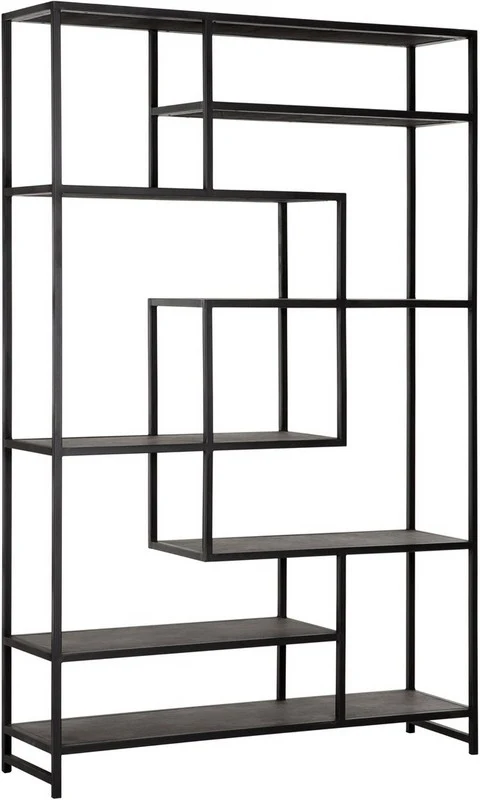 Regal schwarz Industriedesign, Bücherregal schwarz Metall Holz, Metallregal schwarz Industrie, Breite 120 cm