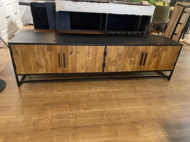 TV Schrank schwarz, Fernsehschrank Naturholz-schwarz, TV Schrank Naturholz-braun, Breite 200 cm