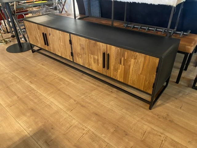 TV Schrank schwarz, Fernsehschrank Naturholz-schwarz, TV Schrank Naturholz-braun, Breite 200 cm