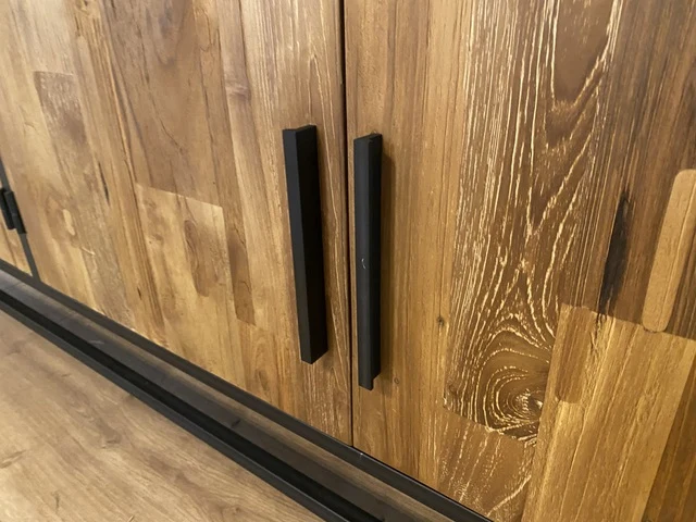 TV Schrank schwarz, Fernsehschrank Naturholz-schwarz, TV Schrank Naturholz-braun, Breite 200 cm