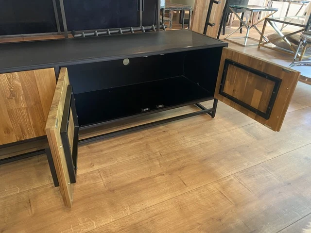 TV Schrank schwarz, Fernsehschrank Naturholz-schwarz, TV Schrank Naturholz-braun, Breite 200 cm