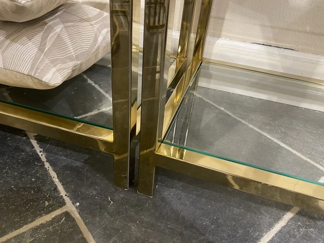 Regal Gold, Glasregal Metall, Regal Metall Glasplatte, Bücherregal Gold, Breite 120 cm (Ausverkauft)
